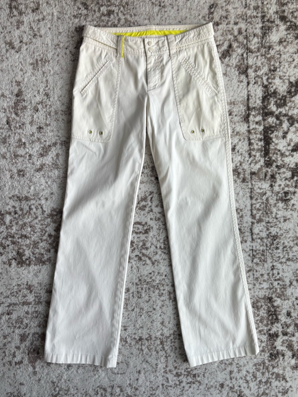 Y2K Armani Exchange Off-White Utility Cargo Pants with Yellow Accent - Picture 8 of 9